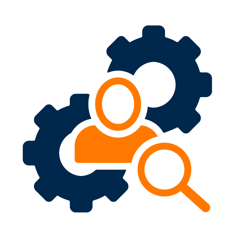 clipart of a person with a magnifying glass in front of gears