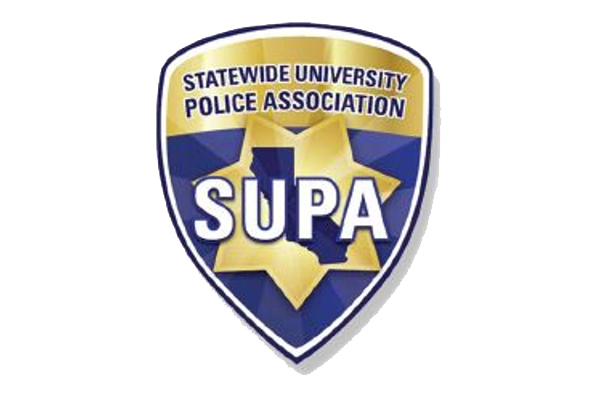 "Statewide University Police Association SUPA" Written on a police badge with the state of California embossed on it.