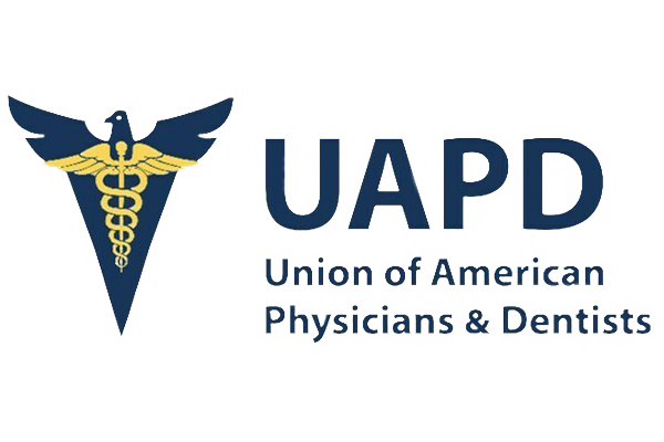 The UAPD caduceus and bird logo. "UAPD, Union of American Physicians & Dentists"