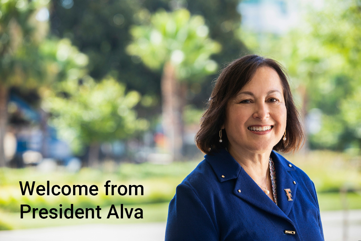 President Alva with a welcome message