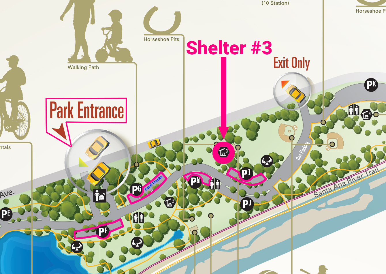 Yorba Regional Park with Shelter number 3 circled