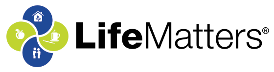 LifeMatters® logo with four colored circles containing household, wellness, beverage, and people icons.  Transcribed Text:  LifeMatters®