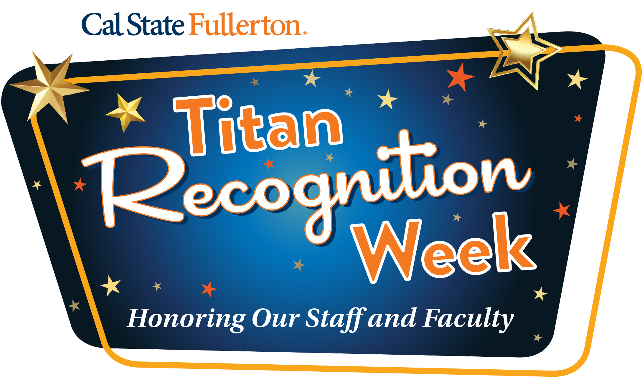 Titan Recognition Week logo with gold stars in a retro sixties gold framee