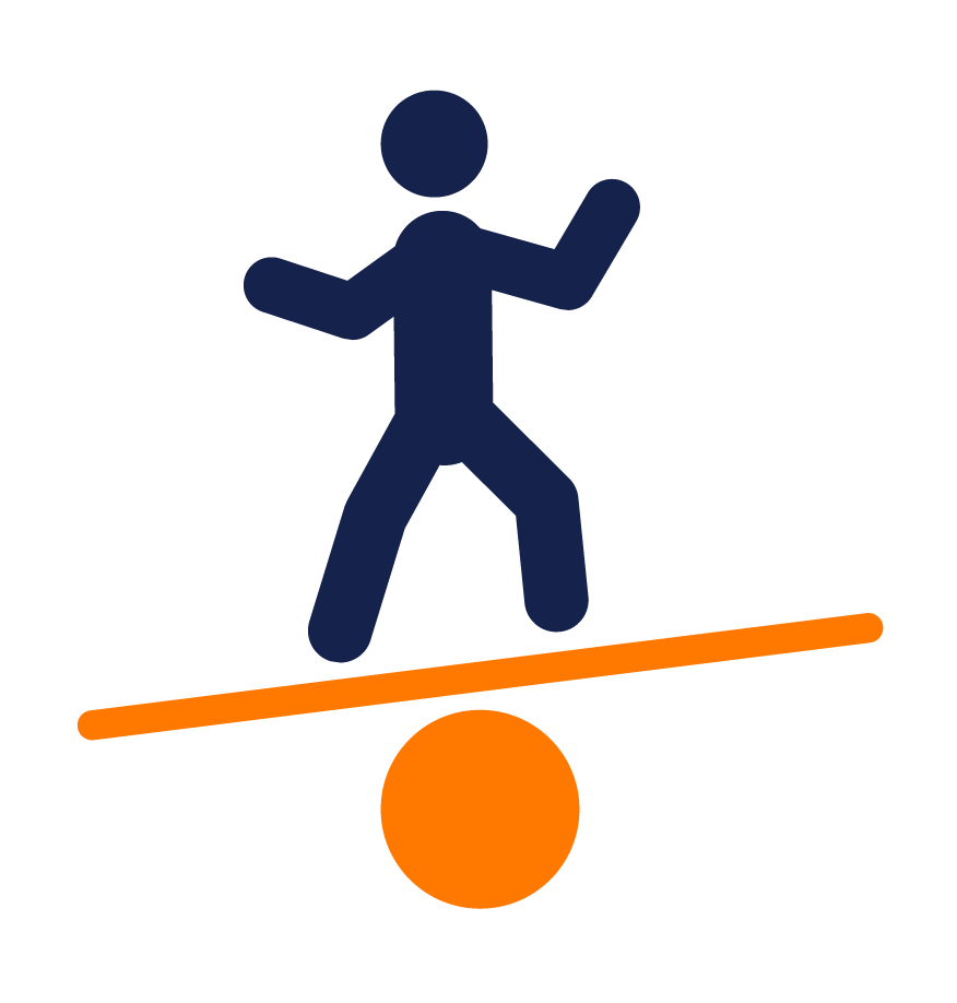 a human figure balancing on top of a plank and a ball