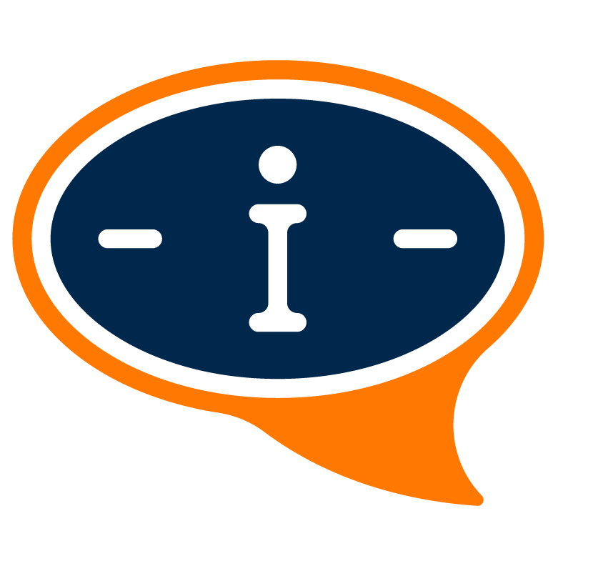 speech bubble with the letter i in the middle
