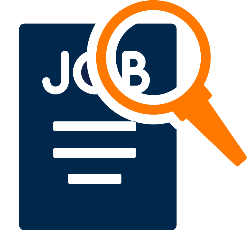 icon of magnifying glass over a document with the word job