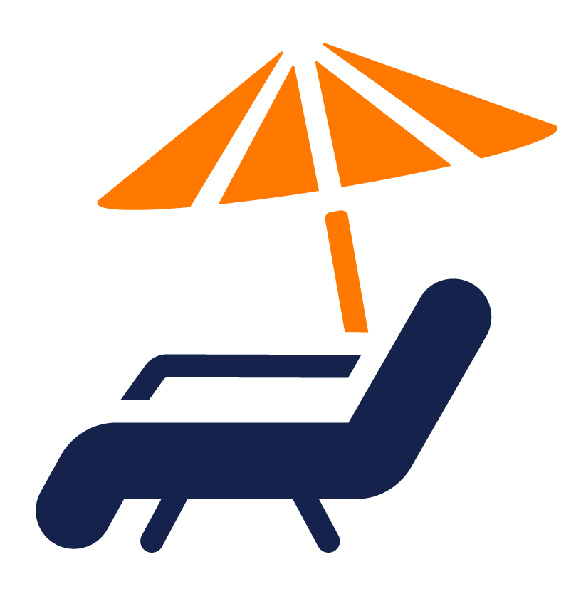 lounge chair with an umbrella