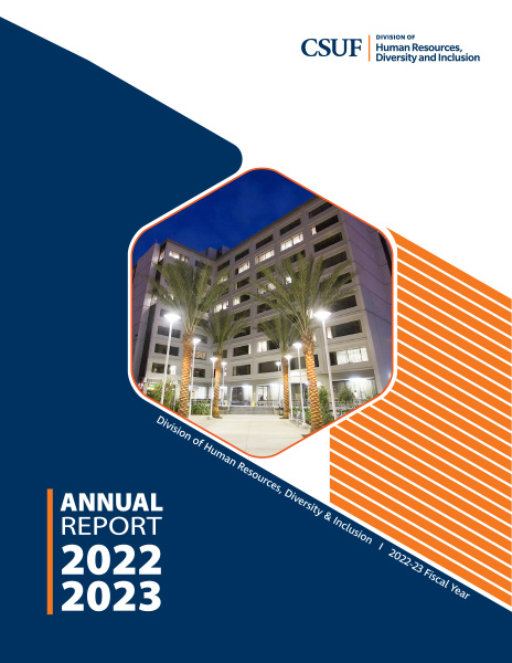 2021-22 HRDI annual report cover filled with grid of 12 photos of employees.