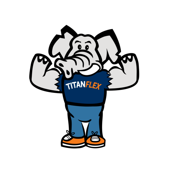 Elephant flexes while wearing a shirt that says Titan Flex